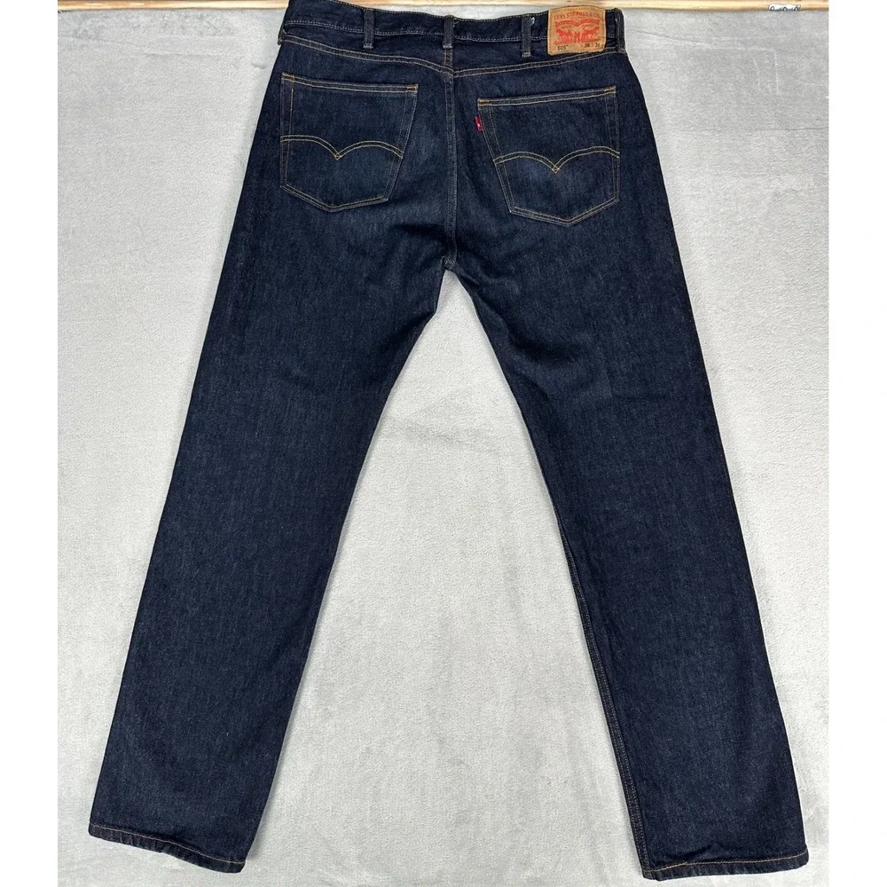Levis 505 Jeans Mens 38x34 Blue Regular Straight Mid Rise Dark Wash